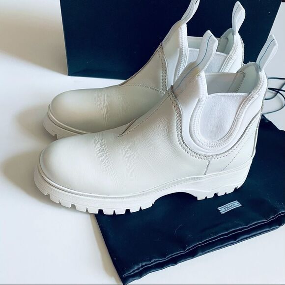 Prada Women White Round Toe Ankle Boots 40.5 Italy - Picture 1 of 15